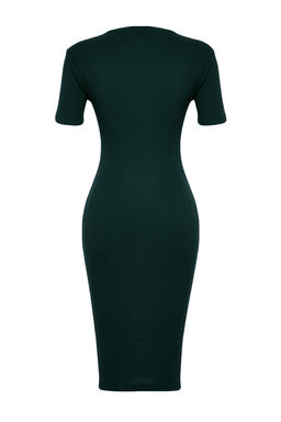 Siyah Bisiklet Yaka Fitilli Esnek Orme Midi Kalem Elbise TWOSS24EL00486 - Trendyolmilla фото 16