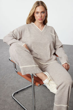 Vizon Genis Kal?p Tuylu Iplik Triko Alt-Ust Tak?m TWOAW24AU00099