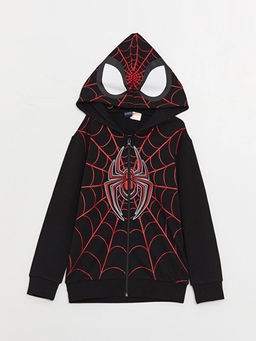 Kap??onlu Spiderman Bask?l? Uzun Kollu Erkek ?ocuk Fermuarl? Sweatshirt