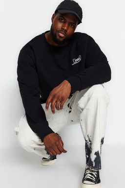 TRENDYOL MAN Siyah Buyuk Beden Regular/Normal Kesim Bask?l? Ici Polar/S?cak Tutan Sweatshirt TMNAW24AO00028 - Trendyolmilla фото 2