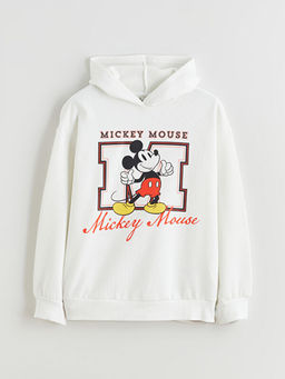 Kap??onlu Mickey Mouse Bask?l? K?z ?ocuk Sweatshirt