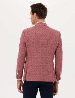 Bordo Slim Fit Y_n Keten Kar___ml_ Ceket