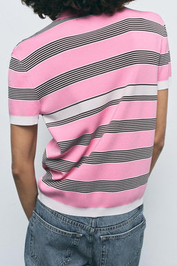 STRIPED KNIT POLO TOP - Zara фото 3