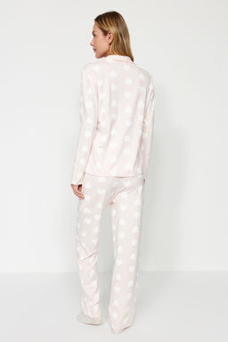 Trendyolmilla Premium Pudra %100 Pamuklu Kalpli Puf Desenli Gomlek-Pantolon Orme Pijama Tak?m? THMAW24PT00253 фото 10