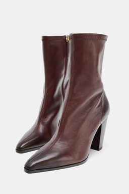 LEATHER -STYLE HEEL ANKLE BOOTS - Zara фото 11