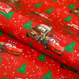 Цена за 10 шт. Бумага упаковочная глянцевая С Новым Годом! Тачки,70 х100 см