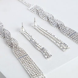 Набор 2 предмета: серьги, колье «Лёд» косичка, 80 см, цвет белый в серебре, 80 см