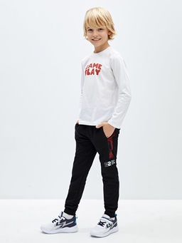 Beli Lastikli Bask?l? Erkek ?ocuk Jogger E?ofman Alt?