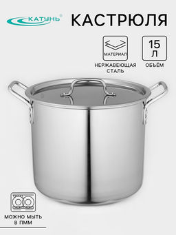 Кастрюля Катунь «Общепит», 15 л, d=30 см, h=23 см, с крышкой, капсульное дно, нержавеющая сталь, хромированная