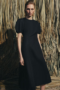 VESTIDO MIDI CON LINO ZW COLLECTION / Negro