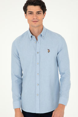 Мужская голубая базовая рубашка с длинным рукавом - U.s. polo assn фото 3
