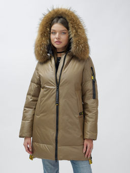 Куртка зимняя HaiLuoZi 871K женская коричневая с мехом енота утеплитель 260 г/м² - Mtforce фото 8