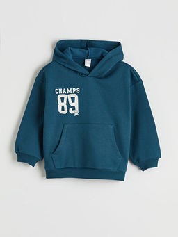 Kap??onlu Bask?l? Erkek ?ocuk Kal?n E?ofman Tak?m?