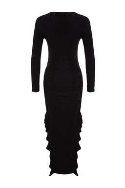 TRENDYOLMILLA Siyah Etegi Volanl? Kay?k Kaya Maxi Esnek Orme Elbise TWOAW24EL00616 фото 17