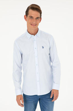 U. S. Polo Assn / Мужская голубая базовая рубашка с длинным рукавом