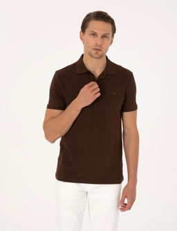 Koyu Kahverengi Slim Fit %100 Pamuk K_vr_lmaz Polo Yaka Basic Ti__rt