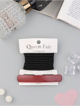 Цена за 6 шт. Набор для волос QF «Лилит», 10 резинок 6.5 см, заколка - автомат 9 см, чёрный, бордовый