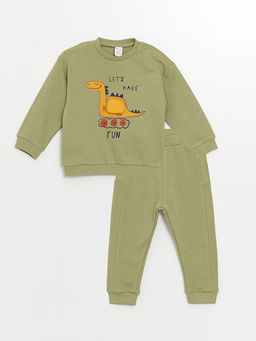 Bisiklet Yaka Uzun Kollu Bask?l? Erkek Bebek Sweatshirt ve E?ofman Alt 2li Tak?m