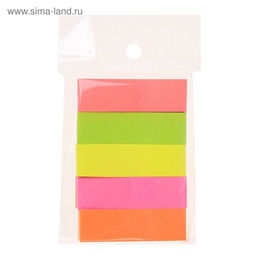 Блок-закладка с липким краем, 5 цветов по 100 штук, 50×15 мм, флуоресцентные, МИКС