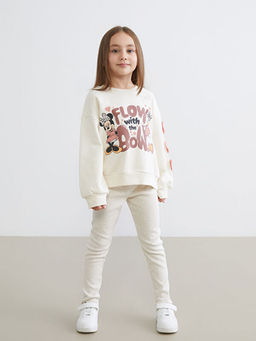 Bisiklet Yaka Minnie Mouse Bask?l? K?z ?ocuk Sweatshirt