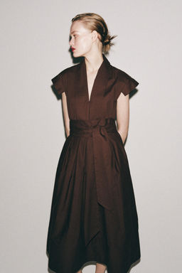 VESTIDO POPEL?N PLIEGUES ZW COLLECTION / Marr?n - Zara фото 2