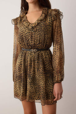 Kahverengi Kemerli Animal Kemerli K?sa / Mini Dokuma Elbise TWOAW26EL00359
