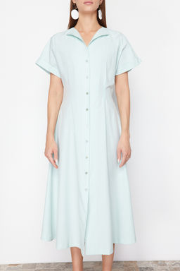 TRENDYOLMILLA Siyah Belden Ac?lan Midi Dokuma Gomlek Elbise TWOSS24EL00052  фото 9