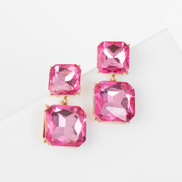 Серьги со стразами Иллюзион полутона квадраты, розовые в золоте