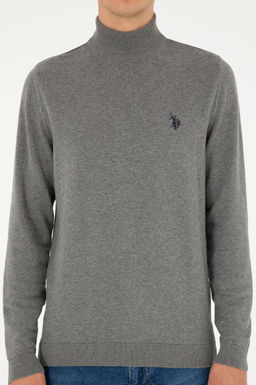 Свитер U.S. Polo Assn Slim Fit полуводолазка серый меланж из хлопка