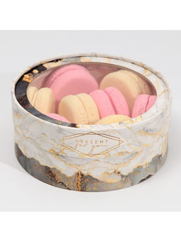 Коробка для макарун, кондитерская упаковка тубус с окном, «Мрамор» 16×16×5 см