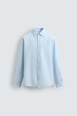 CAMISA REGULAR FIT  ALGOD?N - LINO / Celeste - Zara фото 6