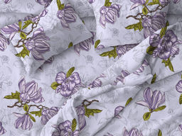 Простыня на резинке 200*200 см, поплин, борт 25 см (Магнолии, лавандовый) - Ивановотекстиль фото 4