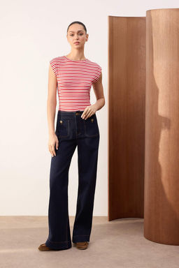 Wardrobe Essentials-Cok Renkli Cizgili Fitted/Vucuda Oturan Yumusak Orme Bluz TWOSS26BZ00108