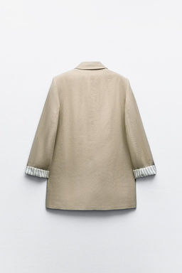 LINEN BLEND ROLL-UP SLEEVE OPEN BLAZER - Zara фото 4
