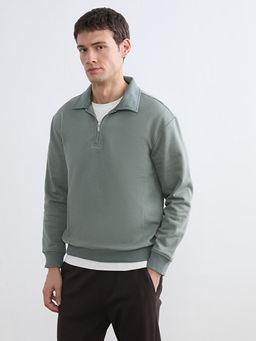 Polo Yaka Yar?m Fermuarl? Erkek Sweatshirt