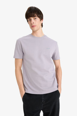 Regular Fit Bisiklet Yaka _t_ Gerektirmeyen Nefes Alabilen Bask_l_ K_sa Kollu A__r Kuma_ Ti__rt