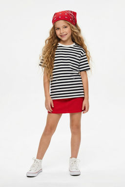 Siyah Cizgili K?z Cocuk %100 Pamuk Kalp Nak?sl? Oversze K?sa Kol Orme T-Shirt TKDSS25TS00036 - Trendyolmilla фото 9