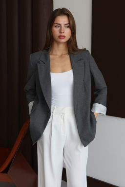 Antrasit Cizgili Astarl? Normal/Regular Kal?p Dokuma Blazer Ceket TWOAW26BC00042