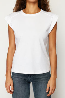 TRENDYOLMILLA Beyaz Ribana Detayl? Ay Kol Basic Orme T-Shirt TWOSS24TS00008  фото 9