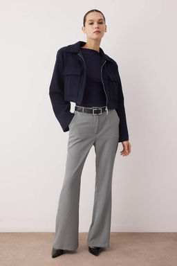 Lacivert Kemerli Flare Ekose Desenli Bootcut Pantolon TWOAW26PL00045