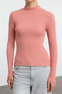 Trendyolmilla Bej Fitted/Vucuda Oturan Dik Yaka Uzun Kol Fitilli Esnek Orme Bluz TWOAW21BZ0423 фото 7