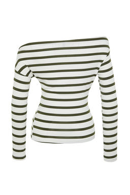 Trendyolmilla Siyah Beyaz Cizgili Premium Yumusak Kumasl? Fitted Kay?k Yaka Esnek Orme Bluz TWOAW24BZ00227  фото 7