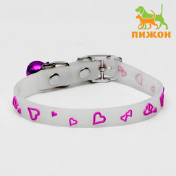 Ошейник, светящийся в темноте, Нежные сердца (люминесцентный), 30 х 1 см, ОШ 19-26 см, микс