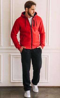 утепленный Спортивный костюм М-1617: Футер 3-х ниточный Красный / Тёмно-синий - Relay фото 2