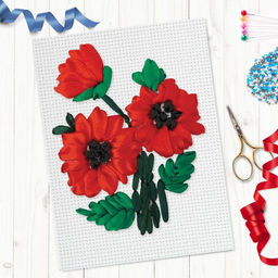 Вышивка лентами на канве Красные маки, набор для творчества