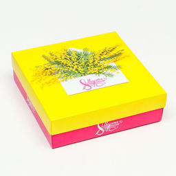 Цена за 5 шт. Коробка подарочная складная «Весенняя мимоза» 20×20×6 см