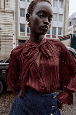 STRIPED BLOUSE WITH BOW - Zara фото 5