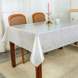 Скатерть ПВХ "Узор любви" 137х320см, длина стола до 280см, на 12 персон, "LACE" гладкая, пленка сверху, беж перламутровый, упак. "классическая" п/э 32х41см т.м. "Домашняя Мода" (Китай)