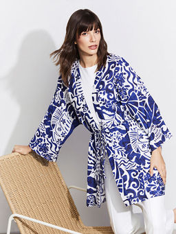 ?al Yaka Desenli Oversize Kad?n Kimono