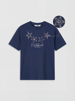 Bisiklet Yaka Ta? Bask?l? K?z ?ocuk Ti??rt